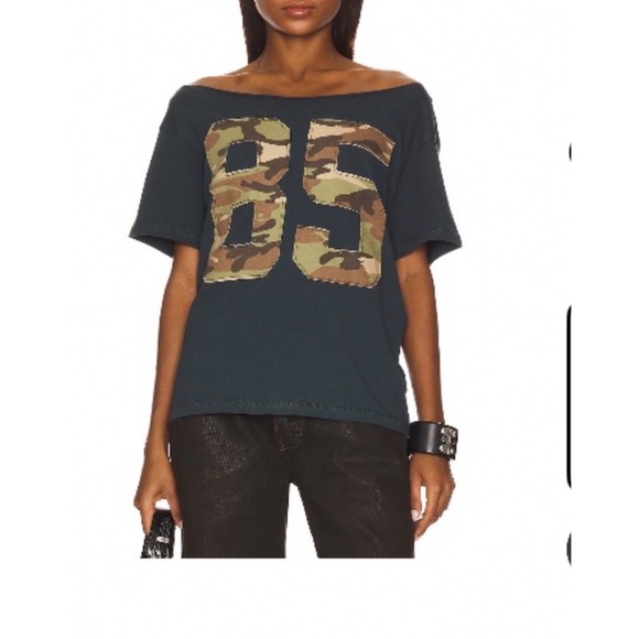 Daydreamer Tops - Daydreamer Womens 85 Camo Varsity Oversized T-Shirt Olive Green Cotton Large